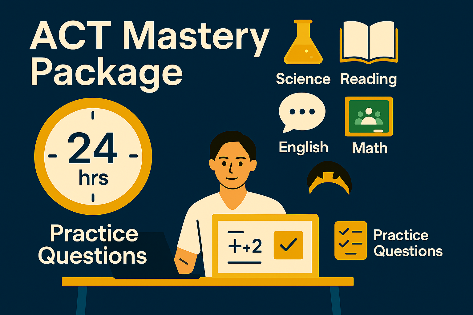 Online ACT prep structured curriculum with English, Math, Reading, Science instruction, practice tests, and strategy sessions led by experts ACT tutors