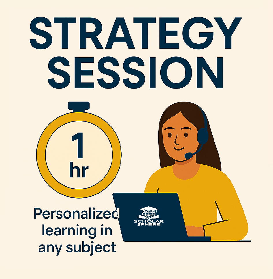 Enroll in Scholar Sphere 1-hour online high school support strategy session offering personalized learning in any subject led by expert tutors